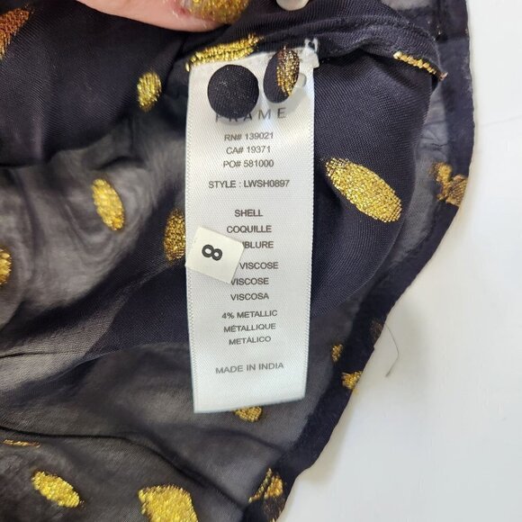 FRAME NWT Shirred Keyhole Top Womens XS in Noir Metallic Gold Sheer Lightweight - Picture 9 of 11